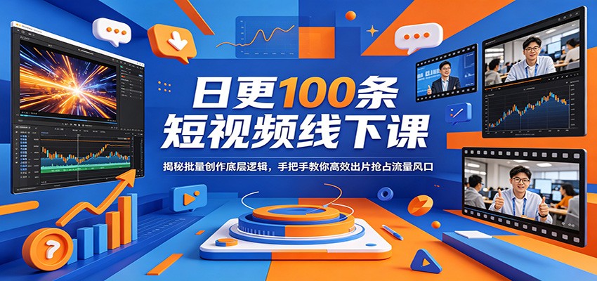 日更100条短视频线下课：揭秘批量创作底层逻辑，手把手教你高效出片抢占流量风口-课程网