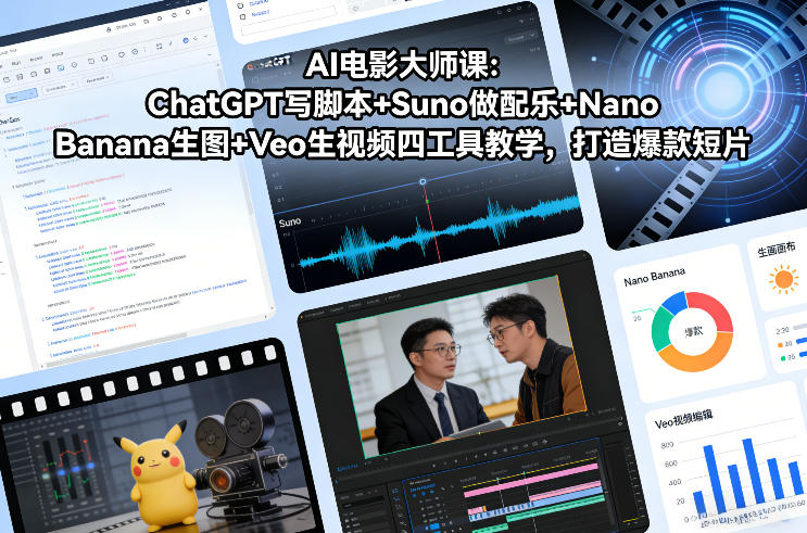 AI电影大师课：ChatGPT写脚本+Suno做配乐+Nano Banana生图+Veo生视频，打造爆款短片-课程网