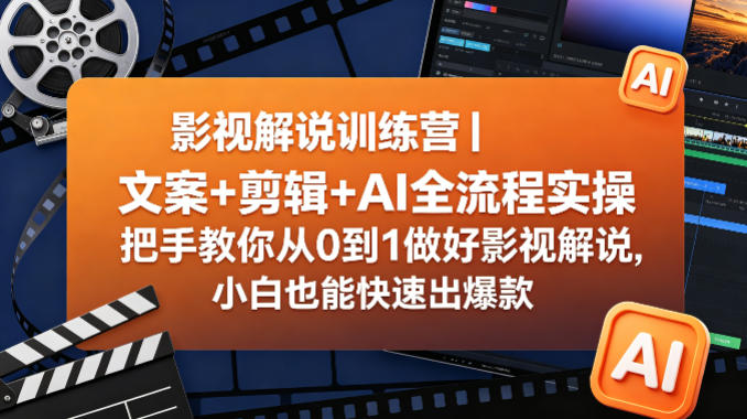 影视解说训练营｜文案+剪辑+AI全流程实操，把手教你从0到1做好影视解说，小白也能快速出爆款-课程网