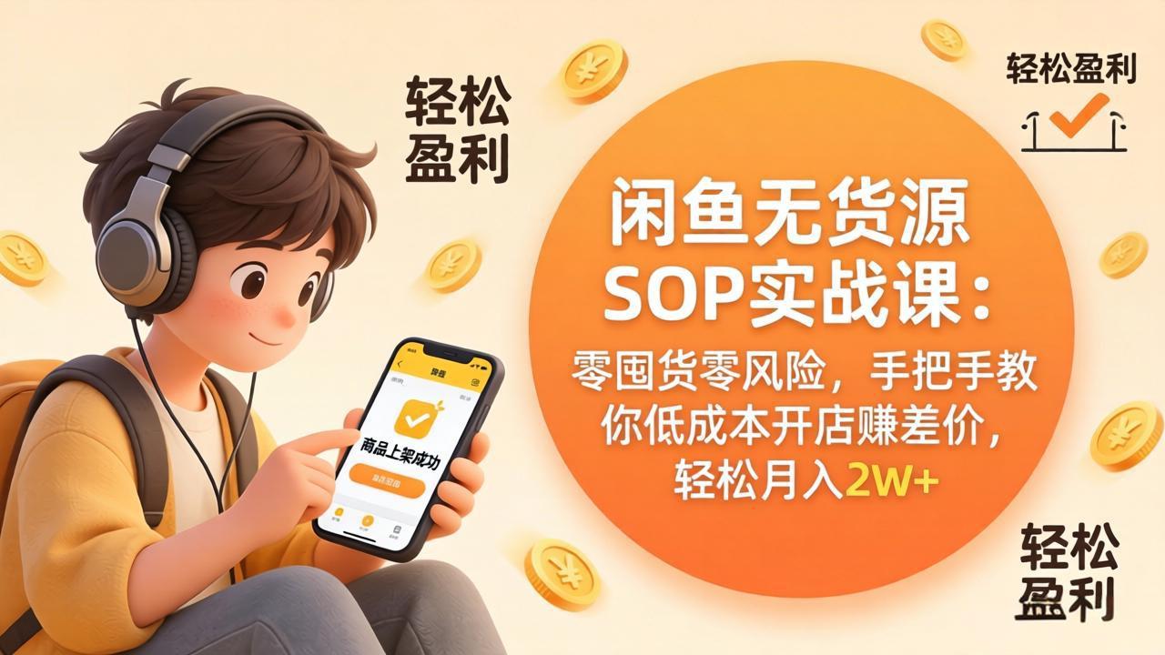闲鱼无货源SOP实战课：零囤货零风险，手把手教你低成本开店赚差价，轻松月入2w+-课程网
