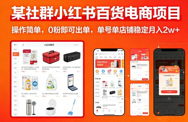 某社群小红书百货电商项目，操作简单，0粉即可出单，单号单店铺稳定月入2w+-课程网