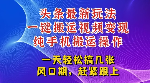 今日头条最新玩法，一键搬运视频也能轻松变现，随随便便就爆百W流量，新风口新玩法-课程网