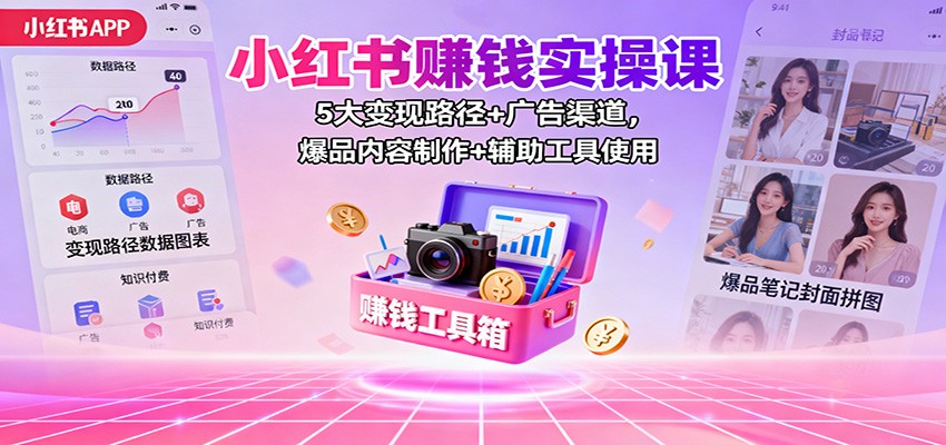 小红书赚钱实操课：5大变现路径+广告渠道，爆品内容制作+辅助工具使用-课程网