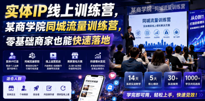 实体IP线上训练营，某商学院同城流量训练营，零基础商家也能快速落地-课程网