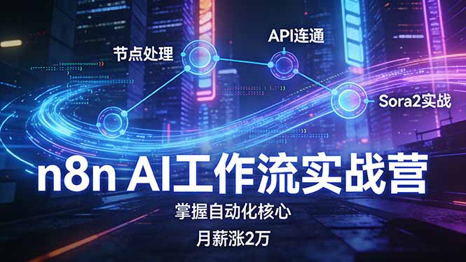 n8n AI工作流实战营，节点处理+API连通+Sora2实战，掌握自动化核心月薪涨2万-课程网