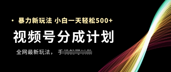 视频号分成计划，全网最暴力玩法，新手一天也能轻松5张+-课程网