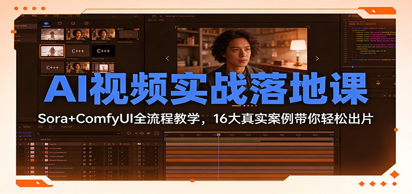 AI视频实战落地课：Sora+ComfyUI全流程教学，16大真实案例带你轻松出片-课程网