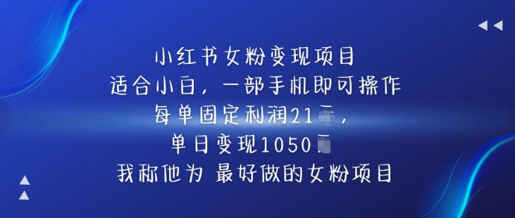 小红书女粉变现项目，单日变现1k+，最好做的女粉项目-课程网