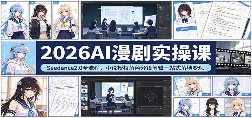2026AI漫剧实操课：Seedance2.0全流程，小说授权角色分镜剪辑一站式落地变现-课程网
