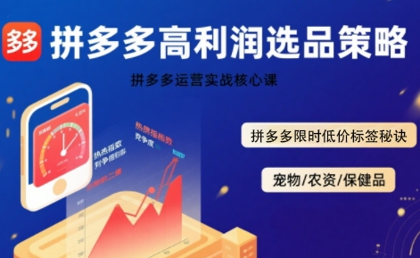拼多多选品暴利技术实战课，拼多多高利润选品策略，拼多多限时低价标签秘诀-课程网