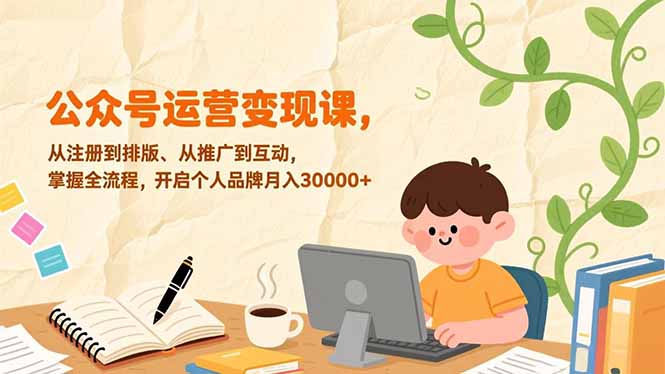 公众号运营变现课，从注册到排版、从推广到互动，掌握全流程，开启个人品牌月入30000+-课程网