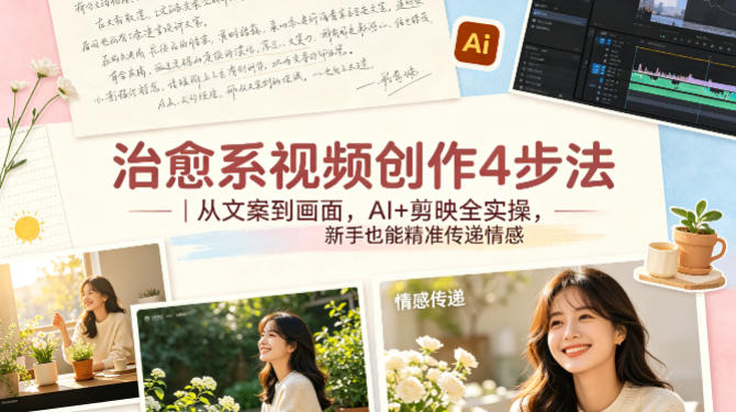 治愈系视频创作4步法｜从文案到画面，AI+剪映全实操，新手也能精准传递情感-课程网