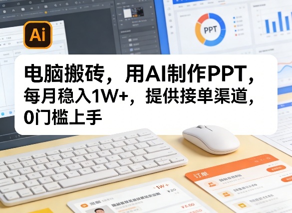 电脑搬砖，用AI制作PPT，每月稳入1W+，提供接单渠道，0门槛上手！-课程网