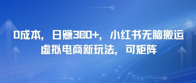 0成本，日入3张+，小红书无脑搬运，虚拟电商新玩法，可矩阵-课程网