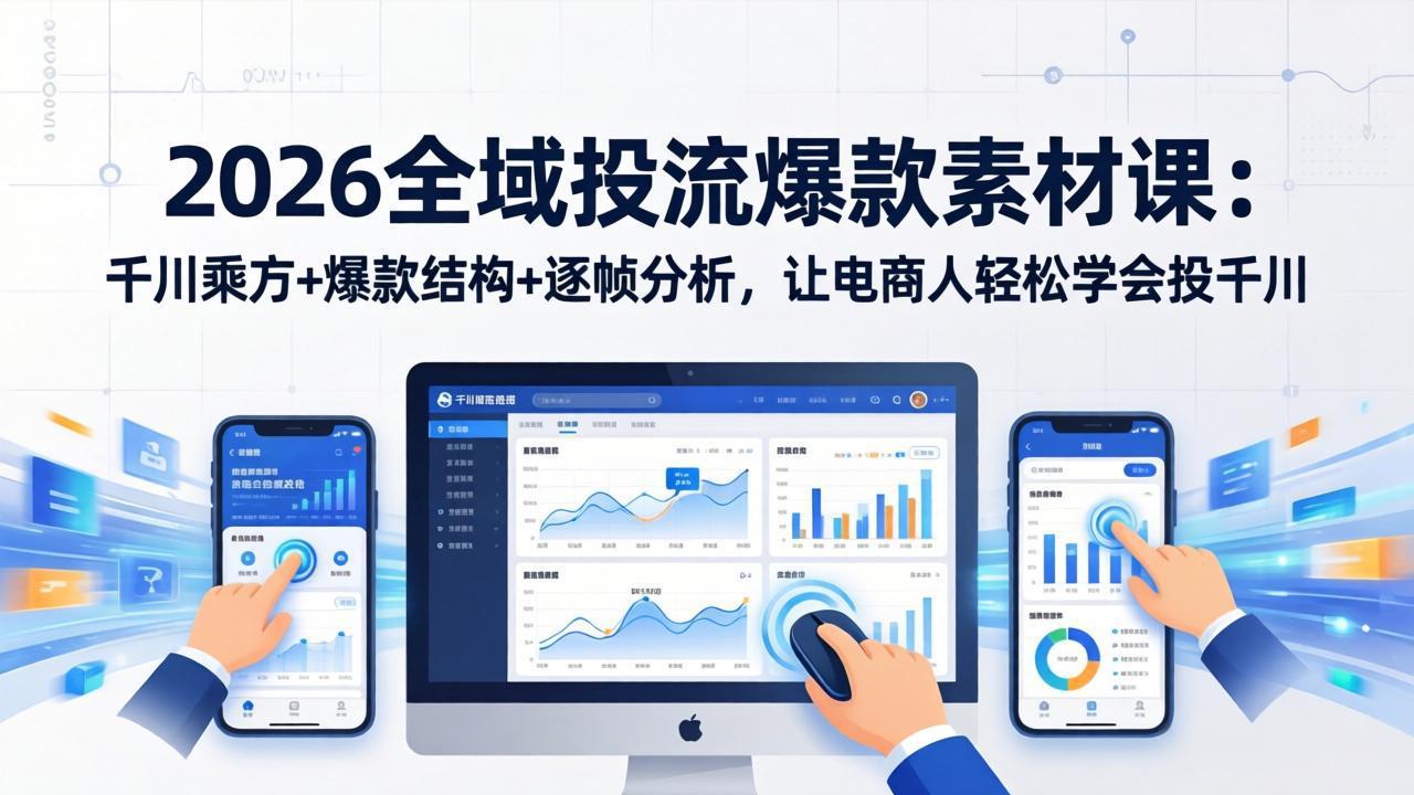 2026全域投流爆款素材课：千川乘方+爆款结构+逐帧分析，让电商人轻松学会投千川-课程网