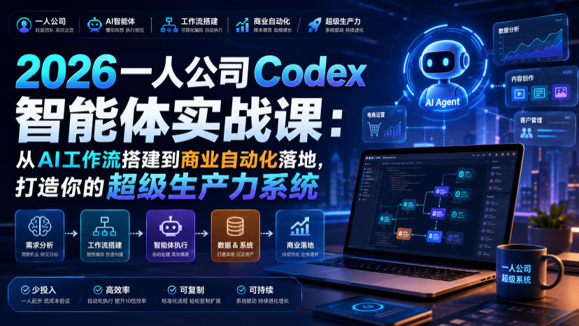 2026一人公司Codex智能体实战课：从AI工作流搭建到商业自动化落地，打造你的超级生产力系统-课程网