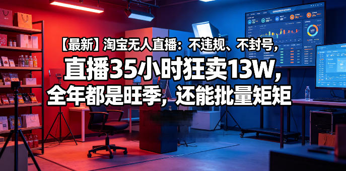 【最新】淘宝无人直播：不违规、不封号，直播35小时狂卖13W，全年都是旺季，还能批量矩阵操作【揭秘】-课程网
