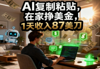 AI复制粘贴，在家挣美金，1天收入87美刀，适合小白，长久的被动收入-课程网