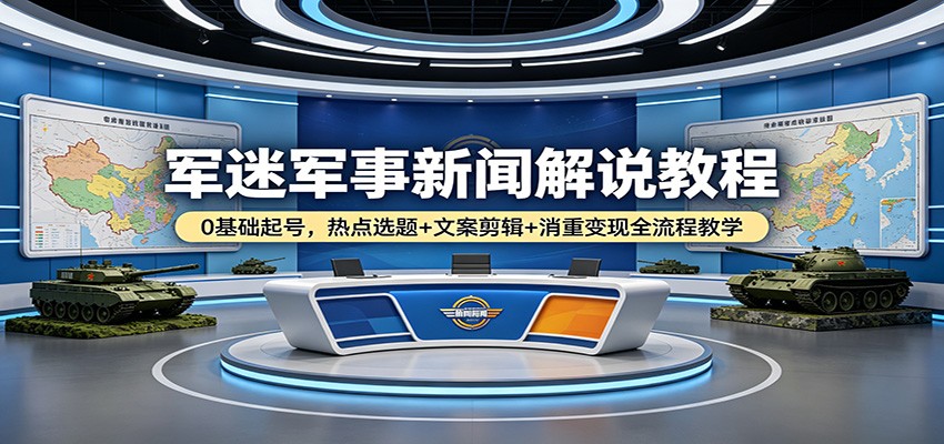 军迷军事新闻解说教程：0基础起号，热点选题+文案剪辑+消重变现全流程教学-课程网