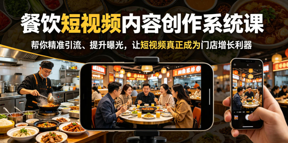 餐饮短视频内容创作系统课，帮你精准引流、提升曝光，让短视频真正成为门店增长利器-课程网