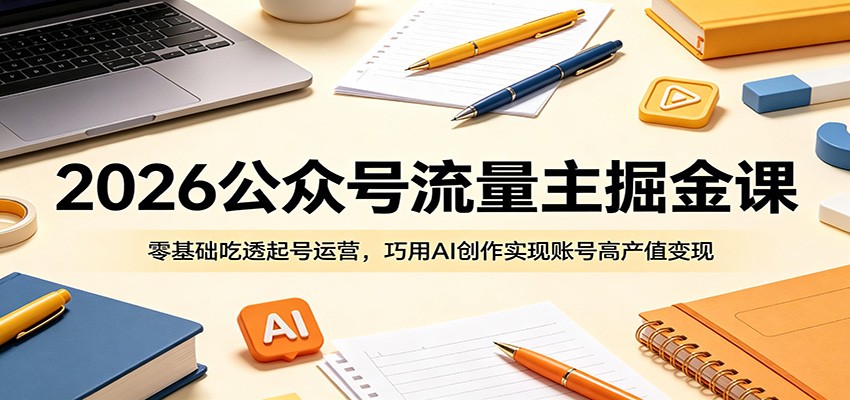 2026公众号流量主掘金课：零基础吃透起号运营，巧用AI创作实现账号高产值变现-课程网