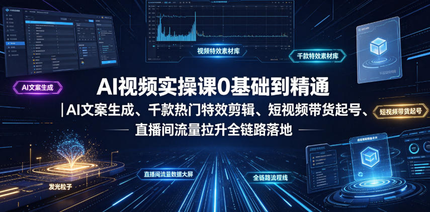 AI视频实操课0基础到精通｜AI文案生成、千款热门特效剪辑、短视频带货起号、直播间流量拉升全链路落地-课程网
