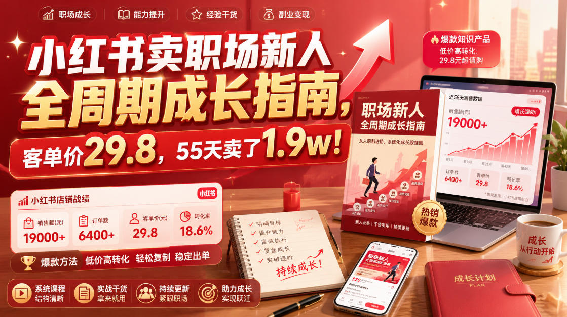 小红书卖职场新人全周期成长指南，客单价29.8，55天卖了1.9w！-课程网