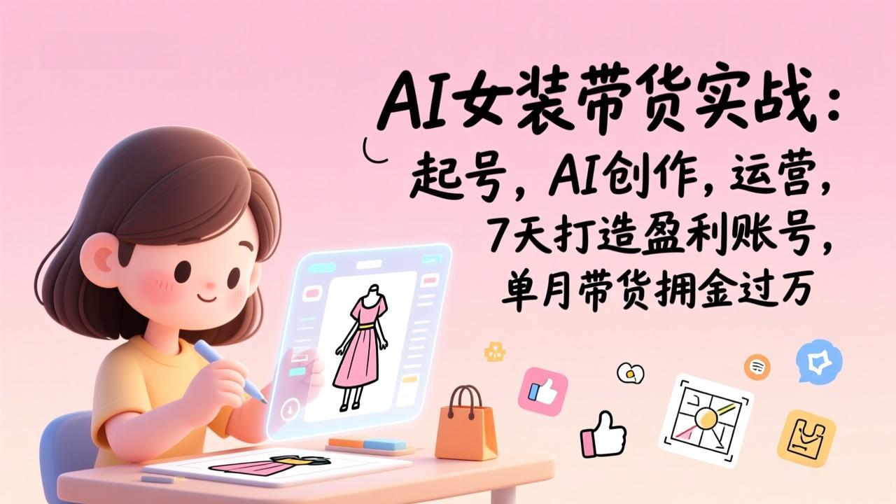 AI女装带货实战：起号，AI创作，运营，7天打造盈利账号，单月带货佣金过万-课程网