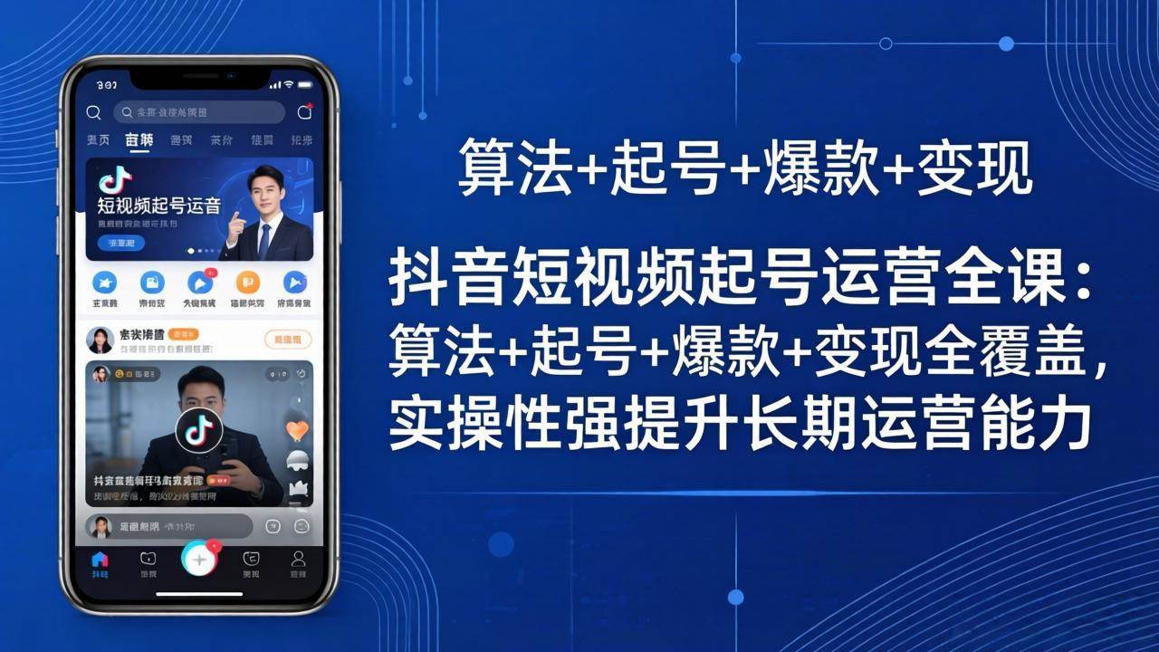 （18071期）抖音短视频起号运营全课：算法+起号+爆款+变现全覆盖，实操性强提升长期运营能力-课程网