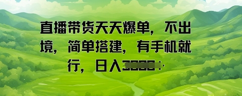 直播带货天天爆单，不出境，简单搭建，有手机就行，日入多张-课程网