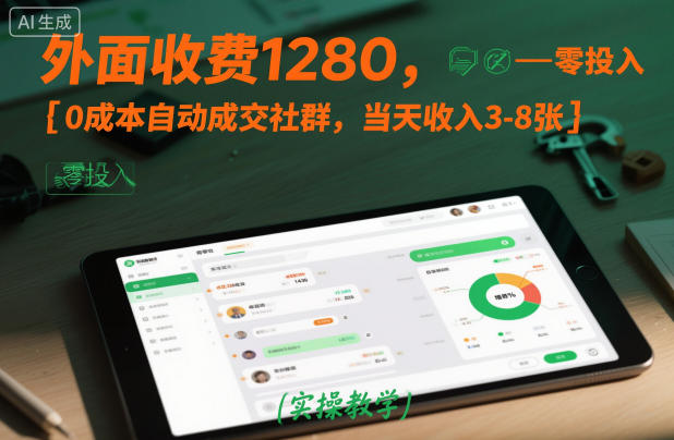 外面收费1280，0成本自动成交社群，当天收入3-8张【实操教学】-课程网