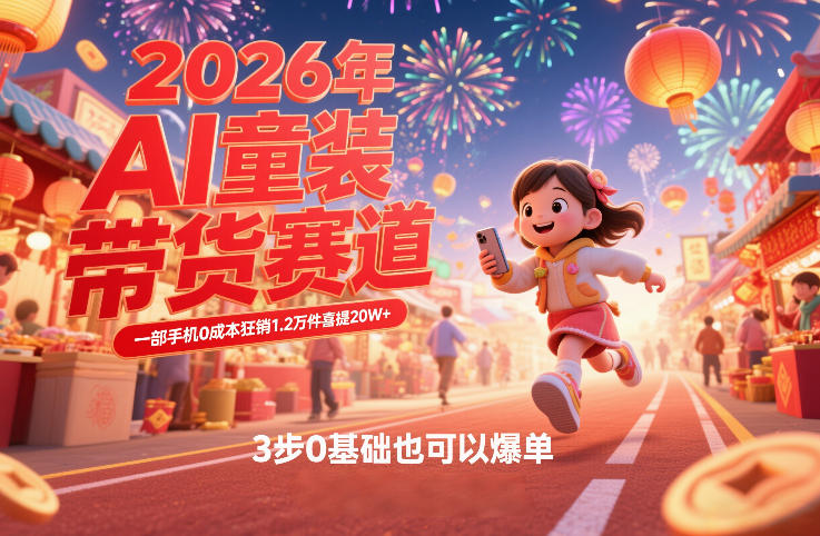 AI童装新春带货赛道，一部手机0成本狂销1.2万件喜提20W+，3步0基础也可以爆单-课程网