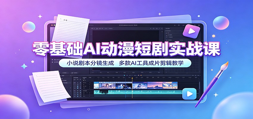 零基础AI动漫短剧实战课：小说剧本分镜生成，多款AI工具成片剪辑教学-课程网