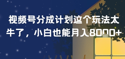 视频号分成计划这个玩法太牛了，小白也能月入8k+-课程网
