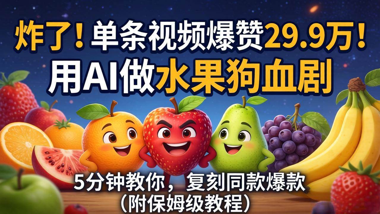（18206期）炸了！单条视频爆赞 29.9 万！用 AI 做水果狗血剧，5 分钟教你，复刻同款爆款（附保姆级教程）-课程网