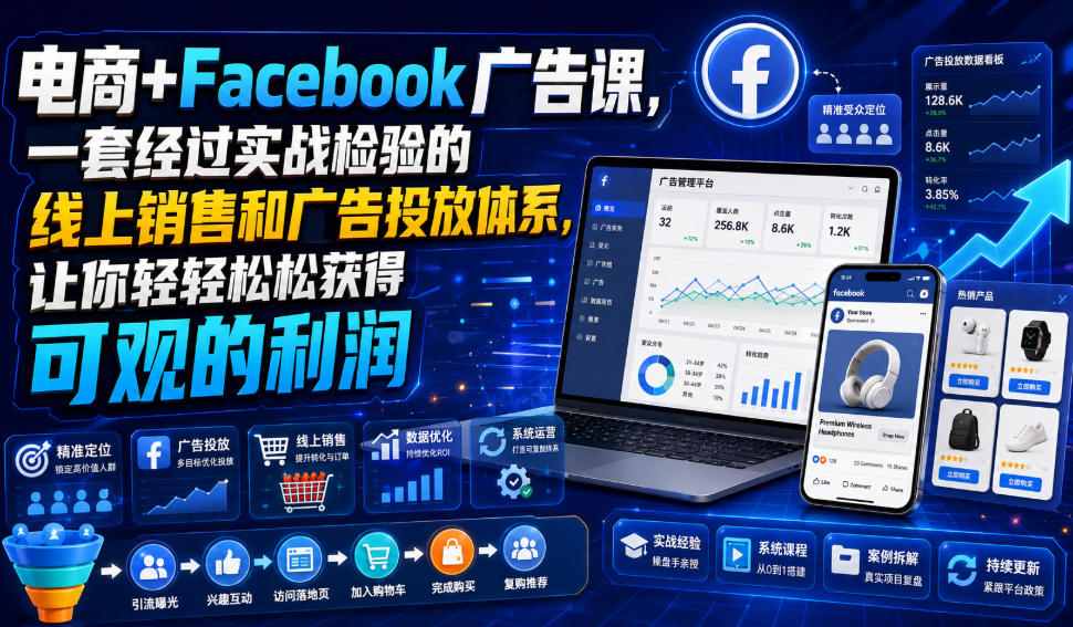 电商+Facebook广告课，一套经过实战检验的线上销售和广告投放体系，让你轻轻松松获得可观的利润【原创双语字幕】-课程网
