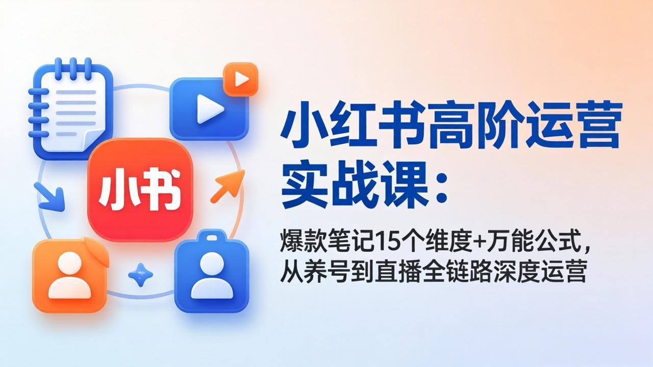 小红书高阶运营实战课：爆款笔记15个维度+万能公式，从养号到直播全链路深度运营-课程网