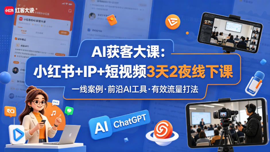 AI获客大课小红书+IP+短视频3天2夜线下课，用最真实的一线案例，最前沿的AI工具，最有效的流量打法-课程网