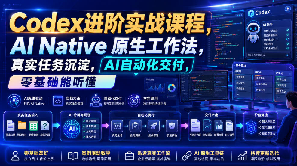 Codex进阶实战课｜AI Native原生工作法，22节真实任务落地，从配置到AI自动化交付全链路教程-课程网