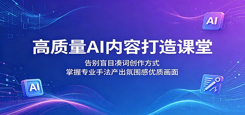 高质量AI内容打造课堂：告别盲目凑词创作方式，掌握专业手法产出氛围感优质画面-课程网