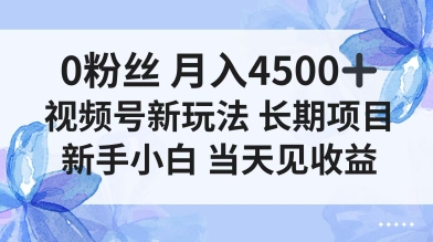0粉丝月入4.5k+，视频号新玩法，长期项目新手小白当天见收益-课程网