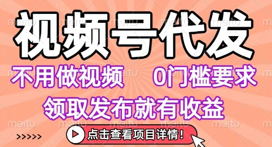 视频号代发，不用剪辑不用做视频，0门槛要求，领取发布就有收益，任务没有无上限，小白轻松上手【揭秘】-课程网