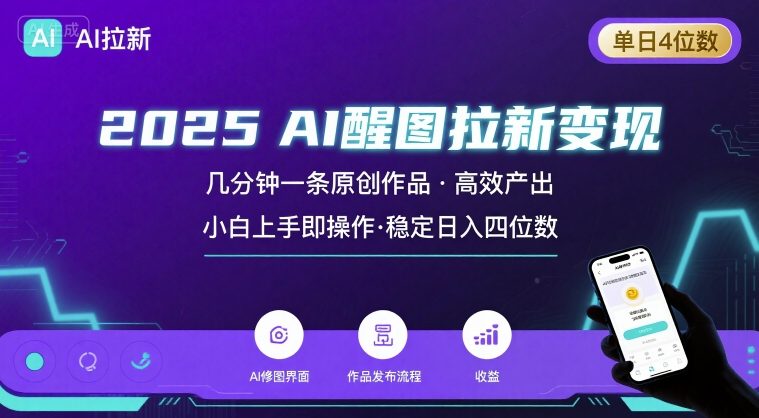 2025最强AI醒图拉新，几分钟一条原创作品，单日收入4位数，小白也能上手操作-课程网