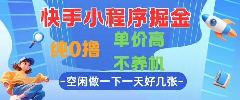 快手小程序掘金，纯0撸，单价高不养机 利用空闲时间做一做，一天好几张【揭秘】-课程网