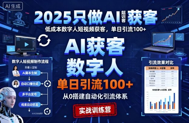 2025只做AI获客，AI超级获客实训营，低成本数字人短视频获客，单日引流100+-课程网