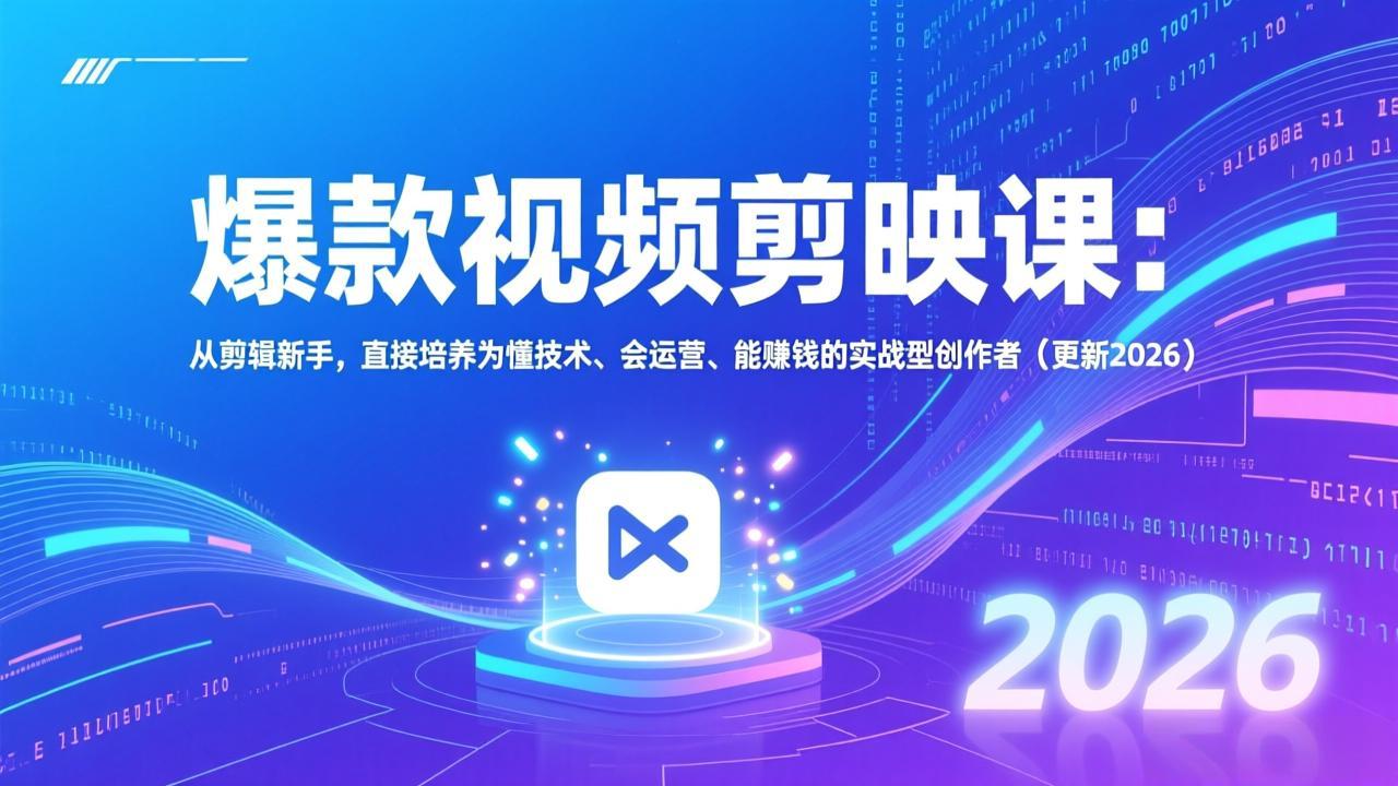 爆款视频剪映课：从剪辑新手，直接培养为懂技术、会运营、能赚钱的实战型创作者(更新2026-课程网