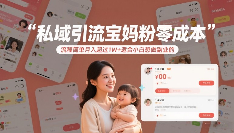 私域引流宝妈粉零成本流程简单月入超过1W+适合小白想做副业的-课程网