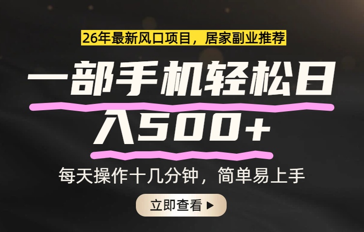 26年居家副业首选，一部手机轻松日入500+，长期稳定可做-课程网