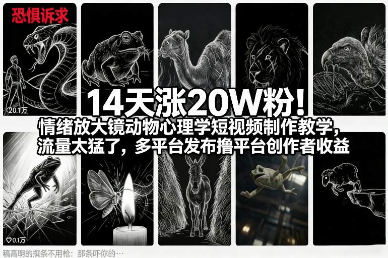 14天涨20W粉！情绪放大镜动物心理学短视频制作教学，流量太猛了，多平台发布撸平台创作者收益-课程网