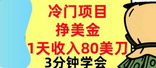 冷门项目挣美刀，0门槛，1天收入80刀，3分钟学会,这个方法要学会-课程网